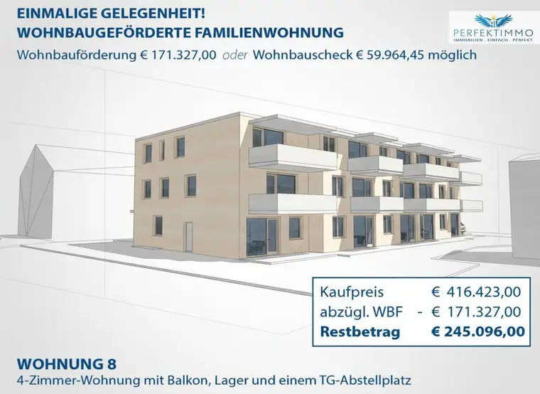 Einmalige Gelegenheit: Wohnbaugeförderte Familienwohnung W 8 inkl. 1 TG-Abstellplatz