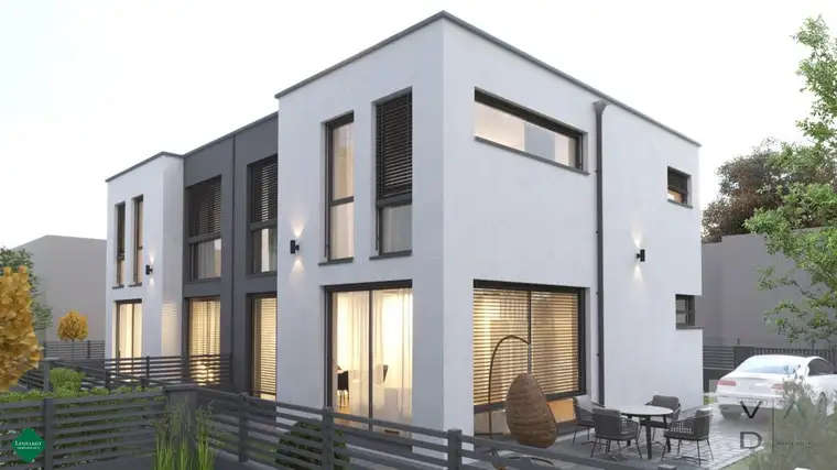 ​​​​​​​Moderne Doppelhaushälfte mit Terrasse und zwei Stellplätzen – belagsfertig