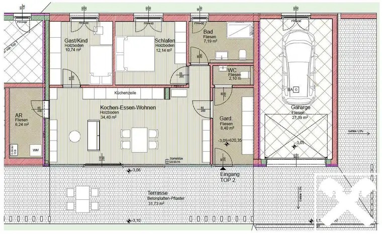 Erdgeschoßwohnung mit Garten und Garage