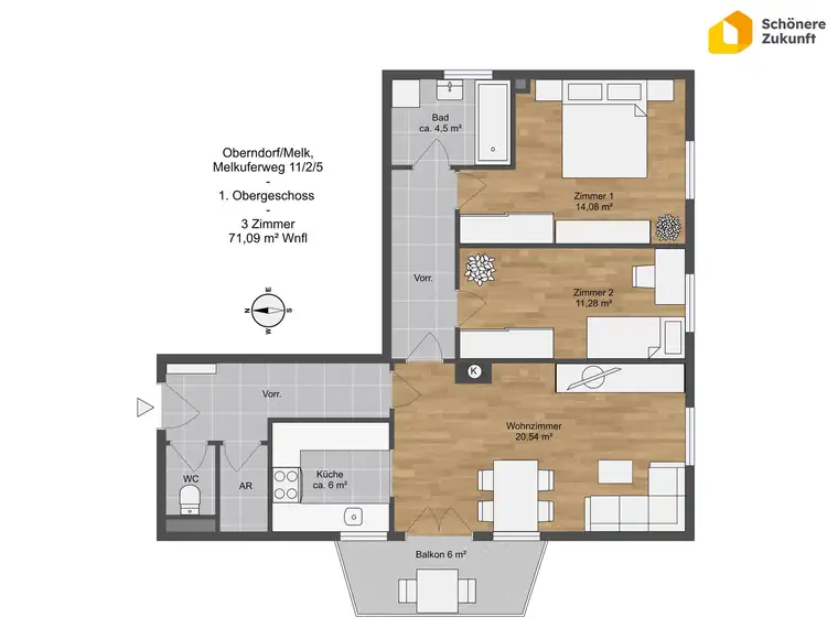 Günstige 3 Zimmerwohnung mit Balkon in Oberndorf/Melk