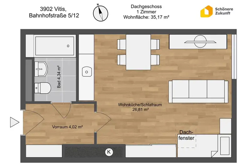 Günstige 1-Zimmerwohnung in Vitis