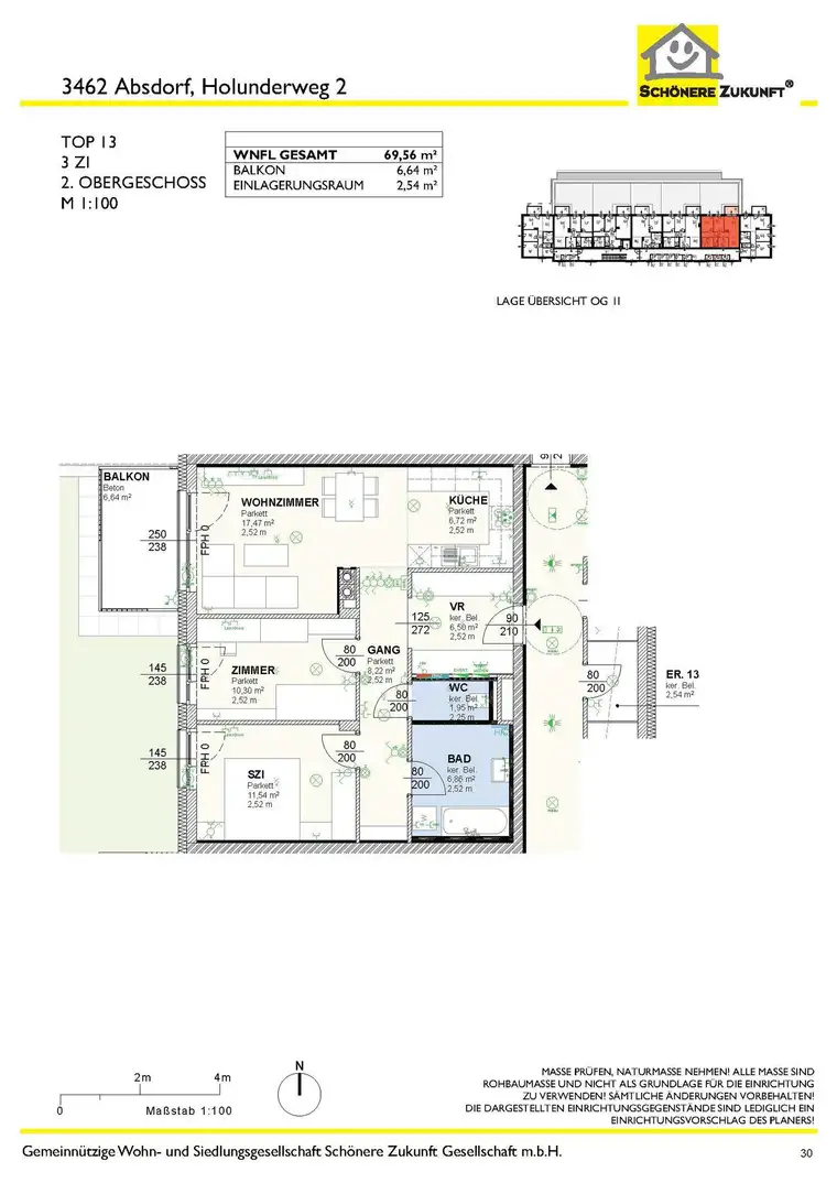 Neubau! Geförderte 3 Zimmerwohnung mit Balkon in Absdorf!