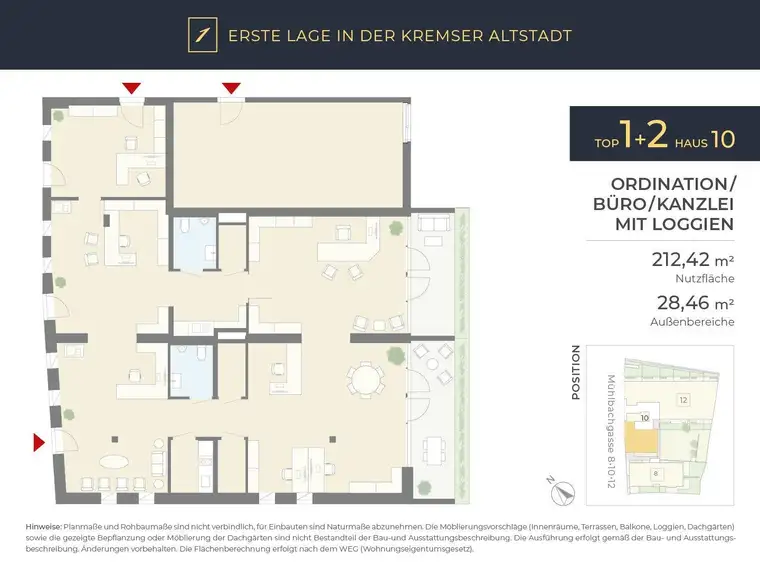 ERSTE LAGE Kremser Altstadt: Büro, Kanzlei oder Ordination, 5 Räume, 2 Loggien, H10/T1+2