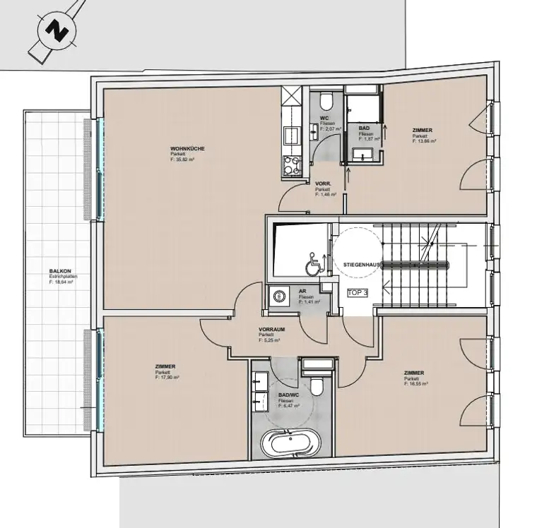 Erstbezug - moderne, sehr sonnige Neubauwohnung mit großzügiger Freifläche in Klosterneuburg