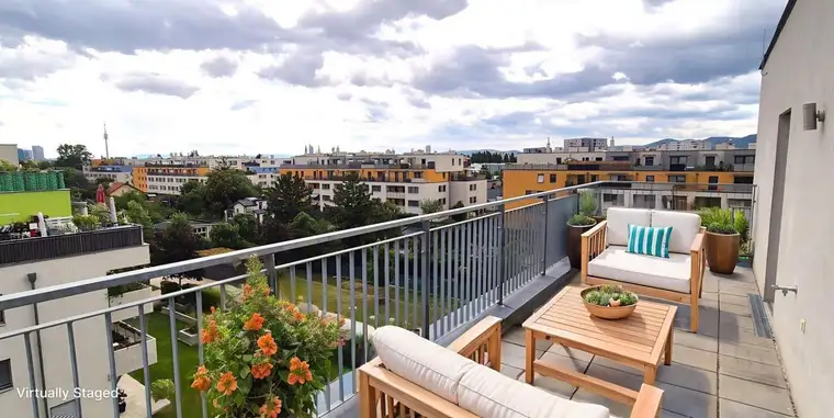 Neuwertige 2-Zimmer-Wohnung mit 19m² Dachterrasse und Fernblick