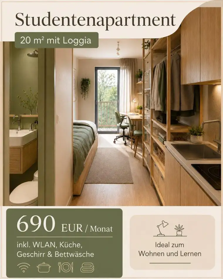 Studentenzimmer mit Küche