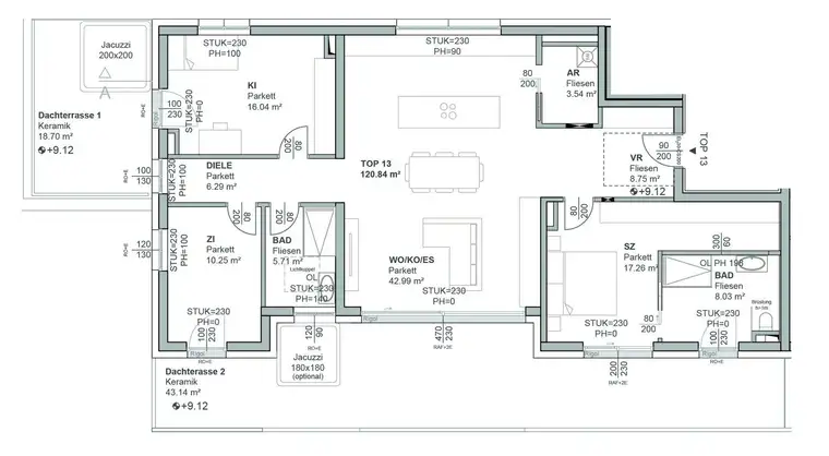 Leonding | Großzügige Dachgeschosswohnung mit Balkon und Dachterrasse - Blick ins Grüne