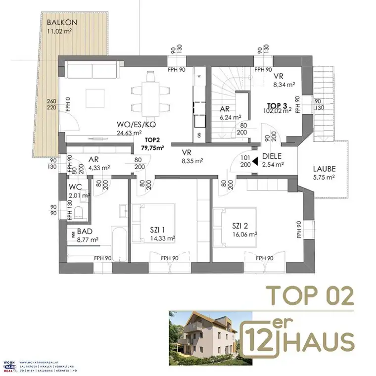 12er-Haus: neue 3-Zimmer Wohnung - ERSTBEZUG