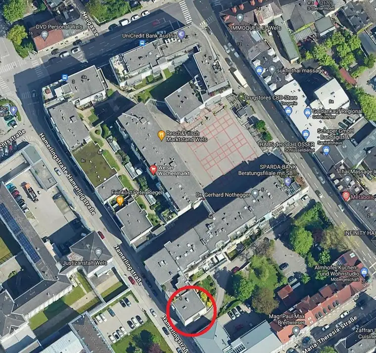 Wels, Hamerlingstraße (Marktplatz) - Tiefgaragenstellplätze im öffentlichen Bereich zu vermieten (Mo-Fr)