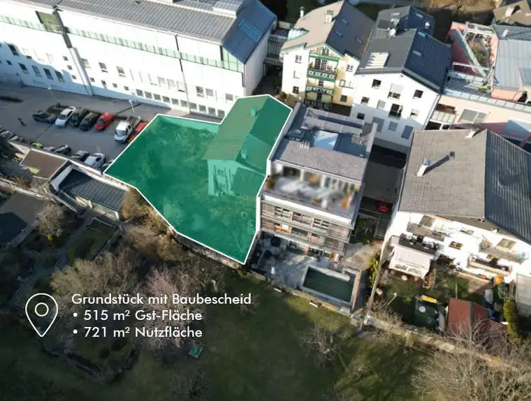 Projektiertes Grundstück mit Baugenehmigung: 515 m² Grundstück (721 m² Nutzfläche) mit Baugenehmigung