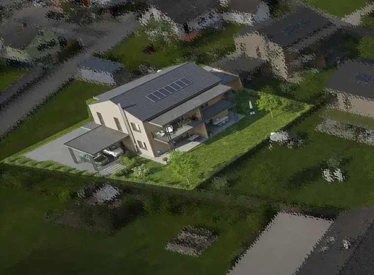 Vier Neubauwohnungen in sehr guter Lage- zwei im EG mit Terrassen und Eigengarten- zwei im OG mit Balkon- vier eigene Carports