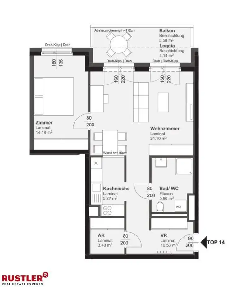 Mit WESTBALKON | 2-Zimmerwohnung nahe CITYPARK
