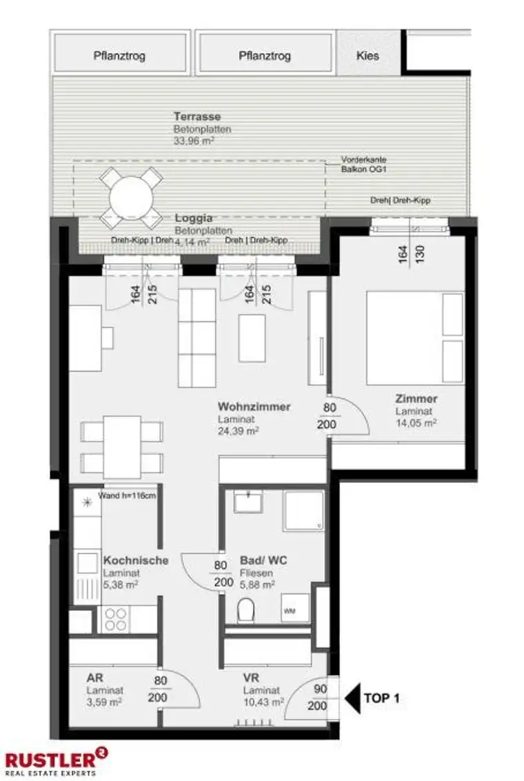 Moderne 2-Zimmer Wohnung im Erdgeschoß
