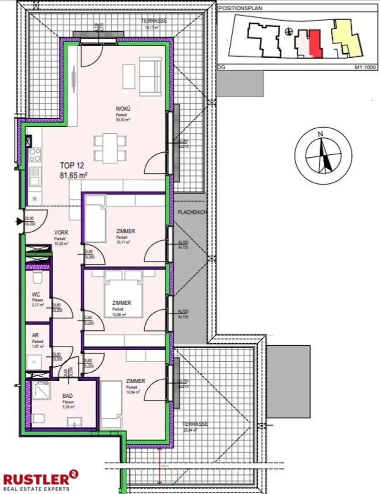 Wohnen beim Stadtmauer Park | 4-Zimmerwohnung mit Dachterrassen 