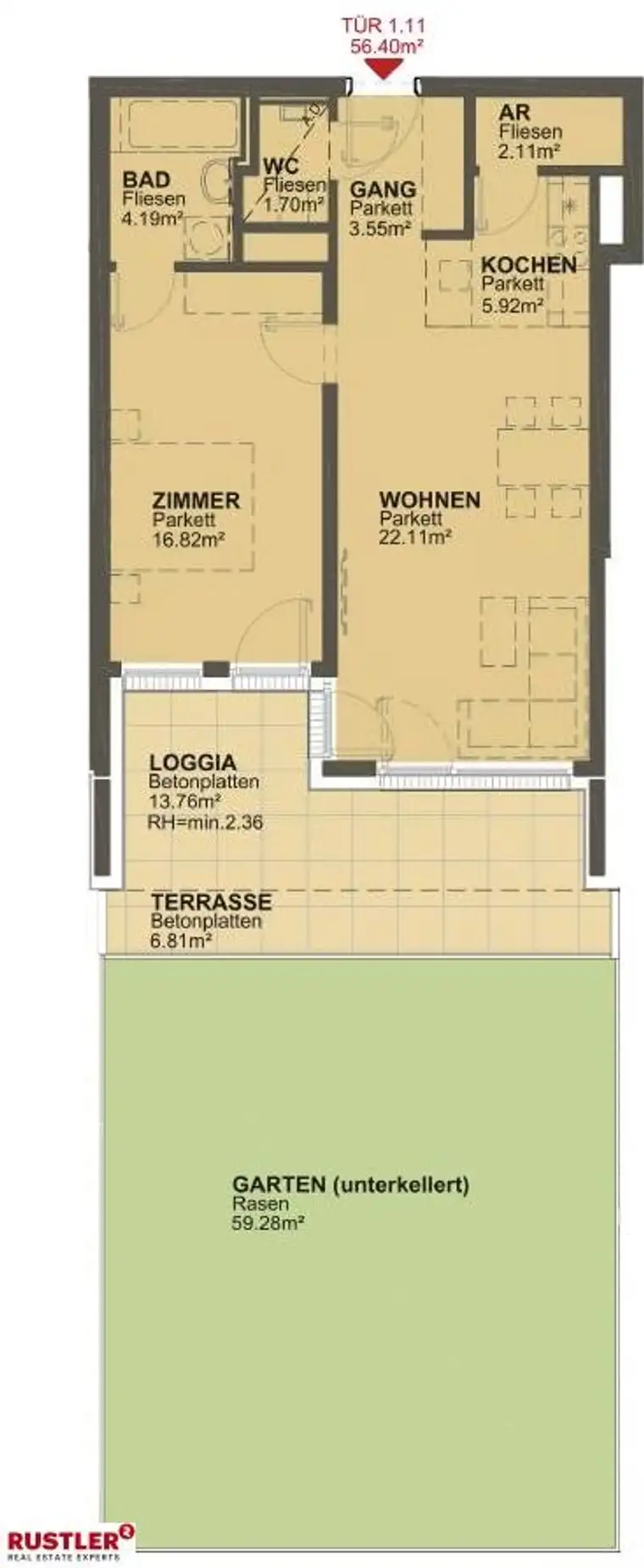 2 Zimmer Gartenwohnung mit 70m² Eigengarten - Maximilian-Reichweg 3 - nähe Marchfeldkanal 