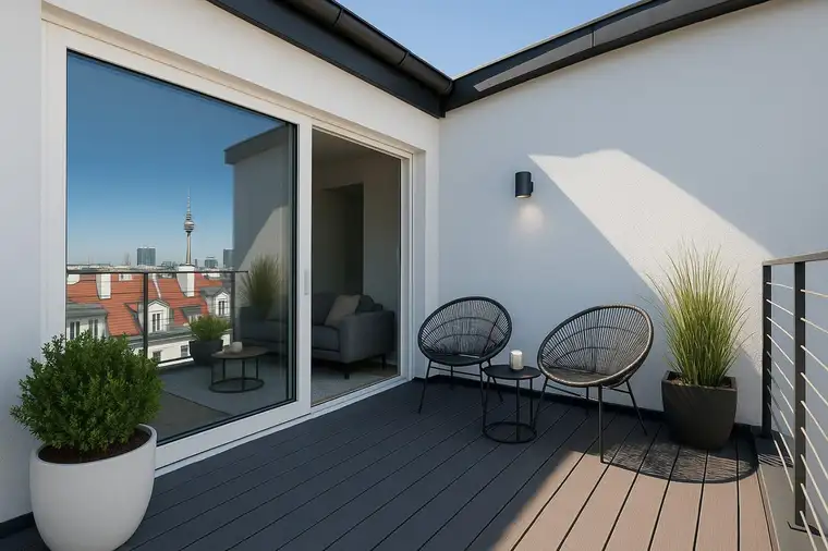 STADTBLICK im Sonnwendviertel - Erstbezug - 6. Liftstock - 3 Zimmer - ca. 68m² NFL - Fußbodenheizung - Klima - zeitlose Ausstattung - ca. 8m² Balkon mit spektakulärem Stadtblick!