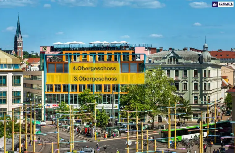 GROSSARTIGE BÜROFLÄCHEN IM HERZEN VON GRAZ! TOP-INNENSTADTLAGE DIREKT AM JAKOMINIPLATZ! TRAUMHAFTE AUSSICHT! TIEFGARAGE! PROVISIONSFREI!