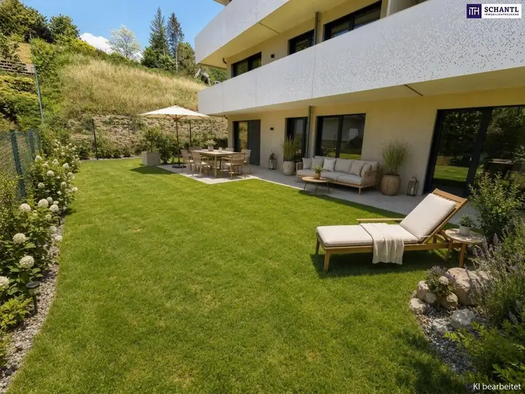 FIRE SALE!! Ein Stück Natur - ganz für sich allein! Das perfekte Familienparadies! Geniale Neubauwohnung mit WOW-Effekt! Riesiger Eigengarten und Terrasse + 4 Zimmer + Grün wohin das Auge reicht + Luftwärmepumpe!