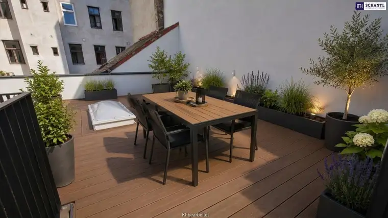 Entdecken Sie diesen Terrassentraum im ruhigen Innenhof + neu sanierte 3-Zimmer-Wohnung mit Klimaanlage &amp; Luftwärmepumpe + Saniertes Altbauhaus
