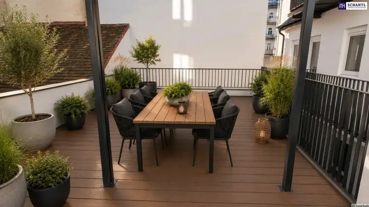 Ihre private Grünoase auf der 23 m² Terrasse mitten in Wien + stilvolle 3-Zimmer-Wohnungen + Klimaanlage &amp; Luftwärmepumpe