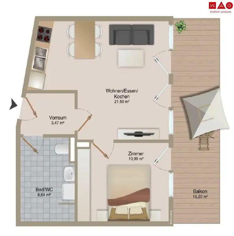 Moderne 2-Raum Wohnung mit XXL-Balkon!