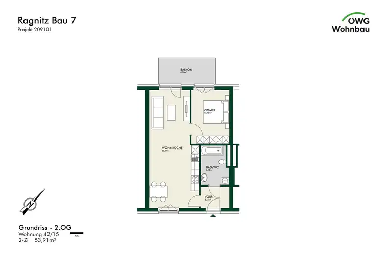 Erstbezug - Helle 2-Zimmer-Wohnung mit Balkon - geförderte Miete - 2 Zimmer 