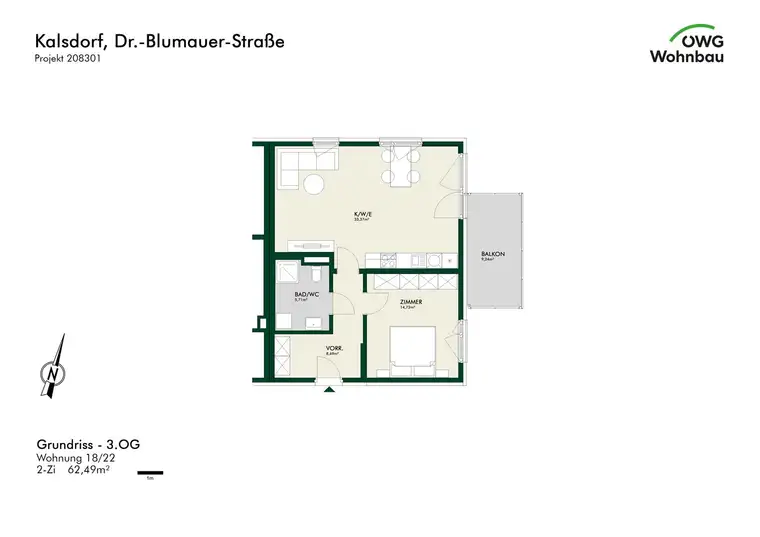 Kalsdorf Bau 3 - geförderte Miete - 2 Zimmer 