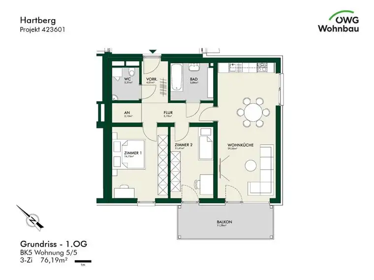 PROVISIONSFREI - Hartberg Bau 33 - geförderte Miete - 3 Zimmer 