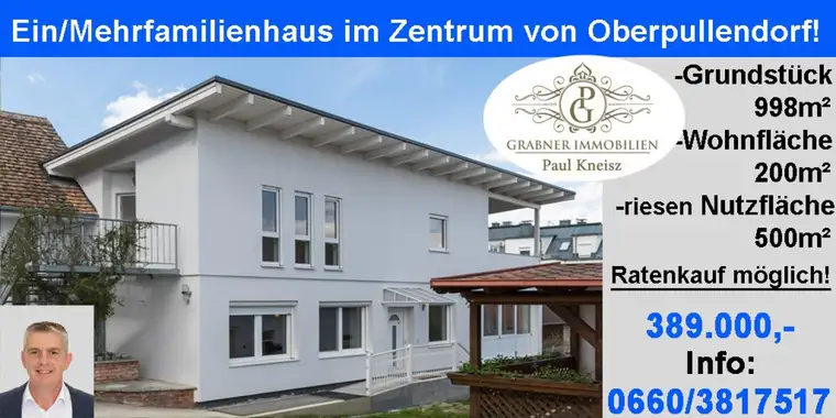 +Liebevolles Ein-/Mehrfamilienhaus in Ruhelage, direkt in Oberpullendorf in sehr gutem Zustand mit bester Infrastruktur! + Garten, 3Garagen, Nebengebäude, Klima, Photovoltaik! Finanzierung: nach einer entsprechenden Anzahlung,Ratenzahlung denkbar!+