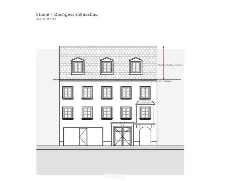 Rohdachboden in der Fußgängerzone mit Projekt für zwei Wohneinheiten