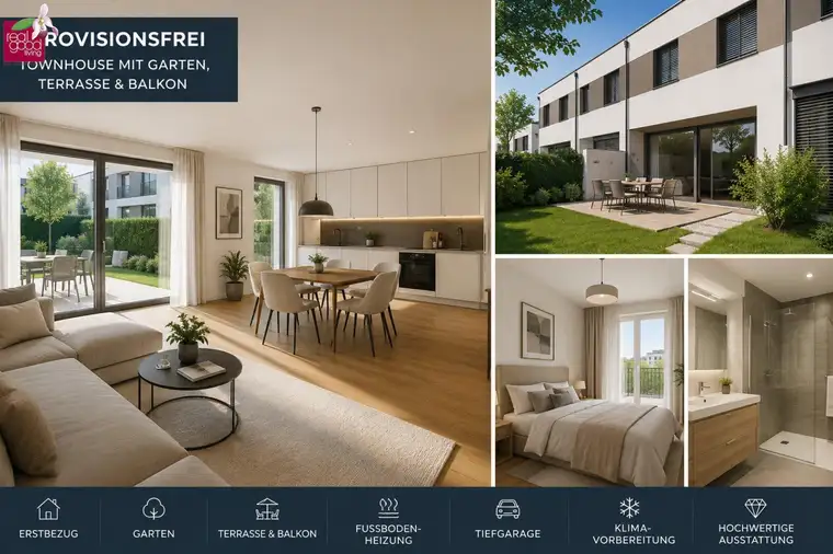 PROVISIONSFREIES TOWNHOUSE MIT EIGENGARTEN, TERRASSE &amp; BALKON – WOHNEN WIE IM EIGENEN HAUS
