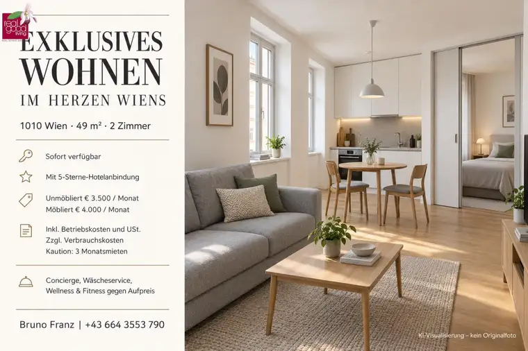 Exklusives Wohnen im 1. Bezirk: 49 m², 2 Zimmer &amp; optionaler 5-Sterne-Hotelservice