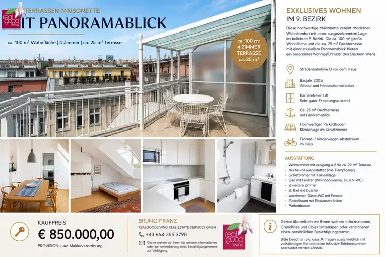 Dachterrassen-Maisonette mit Panoramablick, 4 Zimmer in 1090 Wien