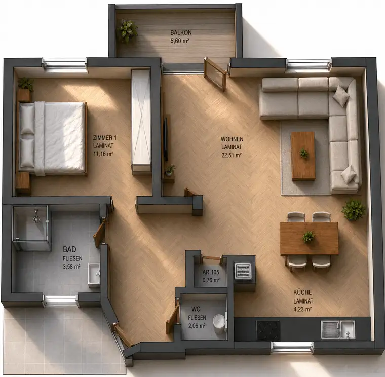Absolute Ruhelage in Graz Wetzelsdorf: Exklusive und modern ausgestattete Wohnung mit Balkon