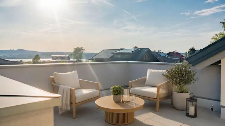 Mit dem Aufzug direkt in das Penthouse - Aussicht zum Attersee