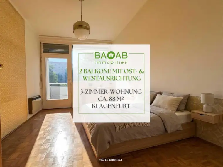 2 BALKONE MIT OST- &amp; WESTAUSRICHTUNG | 3-ZIMMER-WOHNUNG | CA. 88 M² | KLAGENFURT