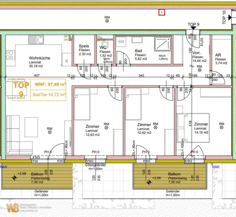 Neubau 4 Zimmer Warm mit 2 Balkonen, inkl. BK und 2 PKW-Stellplätzen