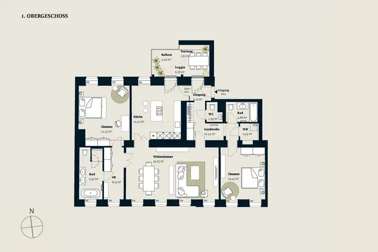 EXKLUSIVE ERSTBEZUG: MODERNE 3-ZIMMER WOHNUNG MIT 145M², BALKON, LOGGIA &amp; TERRASSE IN 1A LAGE!