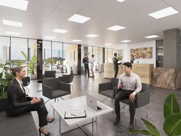 Neuer Bürostandort - Atrium mit Glasdach