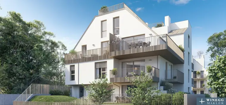 Dachgeschoßwohnung mit Terrassen zu 3 Seiten im Neubauprojekt „PARK &amp; BLOOM“ nächst Pötzleinsdorfer Schlosspark!