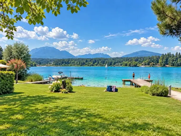 Faszinierende Seegartenresidenz mit weitläufigem Privatbadestrand am Faaker See