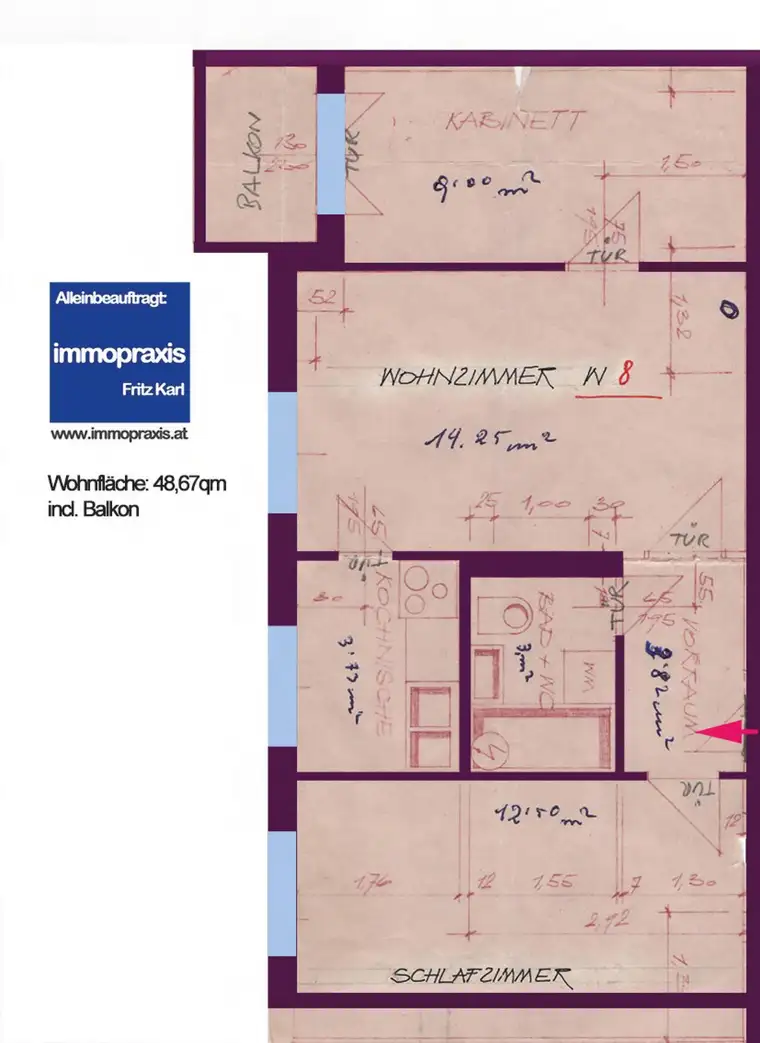 Anlegerwohnung für fleißige Handwerker, 49qm incl. Balkon 