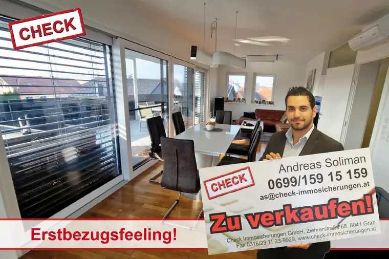 Ziegelmassivbau! 130 m² große Penthouse-Maisonette mit 81 m² Terrasse und 4 Parkplätzen!