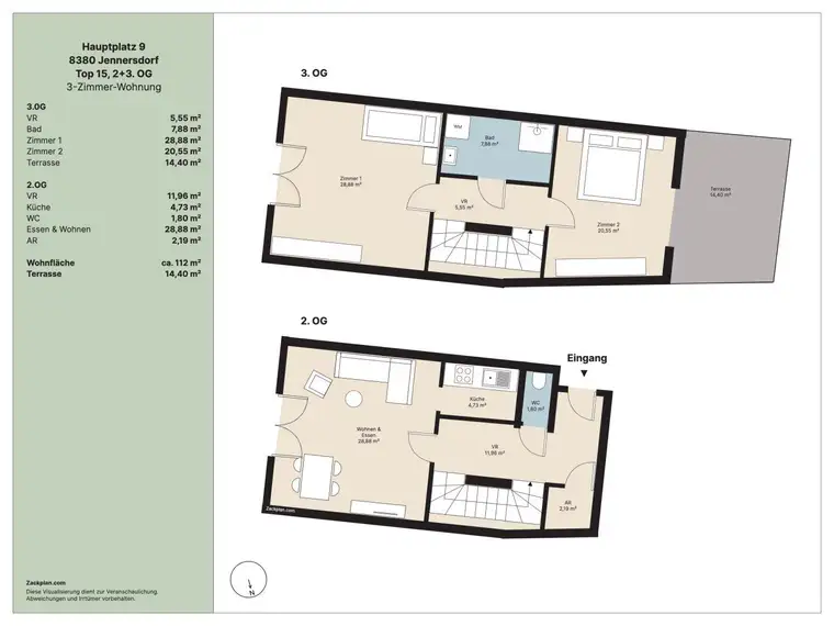 Große und helle 3-Zimmer-Whg auf zwei Etagen