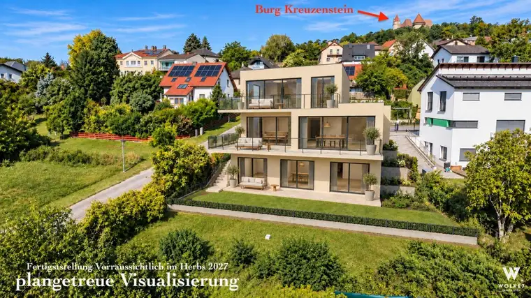 **SCHLÜSSFERTIGER** Erstbezug in Hanglage von Leobendorf – Ihre Villa mit Weitblick bis Wien und Raum für eigene Wohnideen I Lift I Nähe Burg Kreuzenstein I Größerer Garten möglich