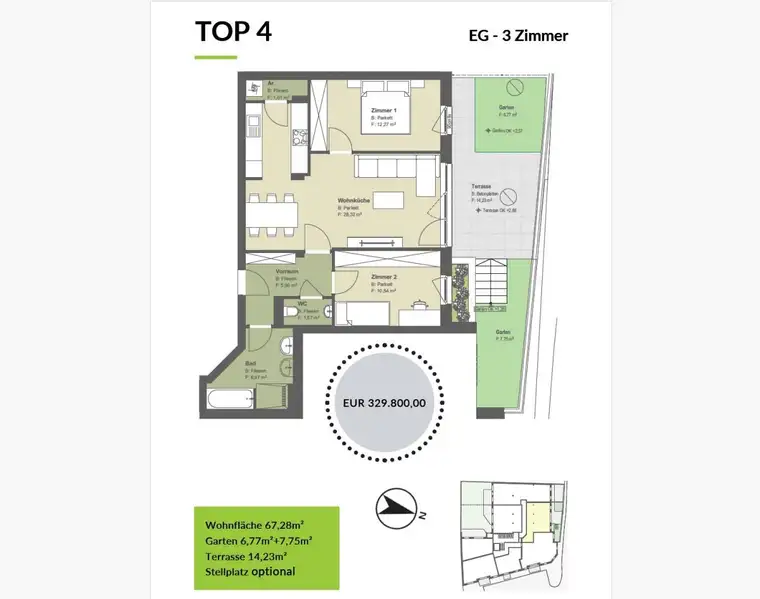 ++ KRITZENDORF ++ DREI Zimmer mit TERRASSE und BALKON