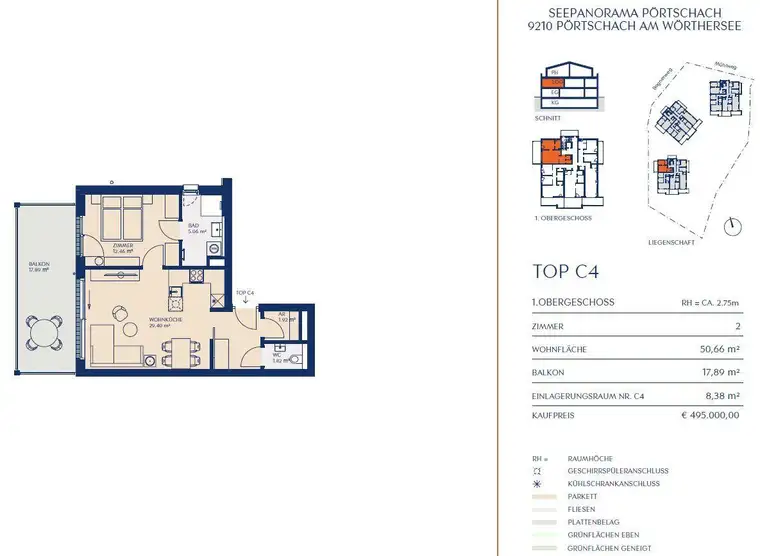 2-Zimmer-Wohnung mit Balkon und Poolanlage - SEEPANORAMA Pörtschach