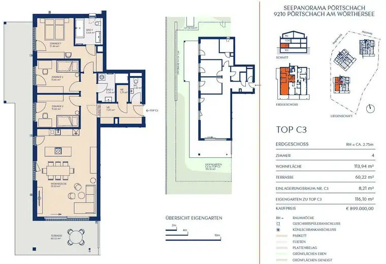 Exklusive Garten-Wohnung mit 4 Zimmer und Wörthersee-Nähe - SEEPANORAMA Pörtschach