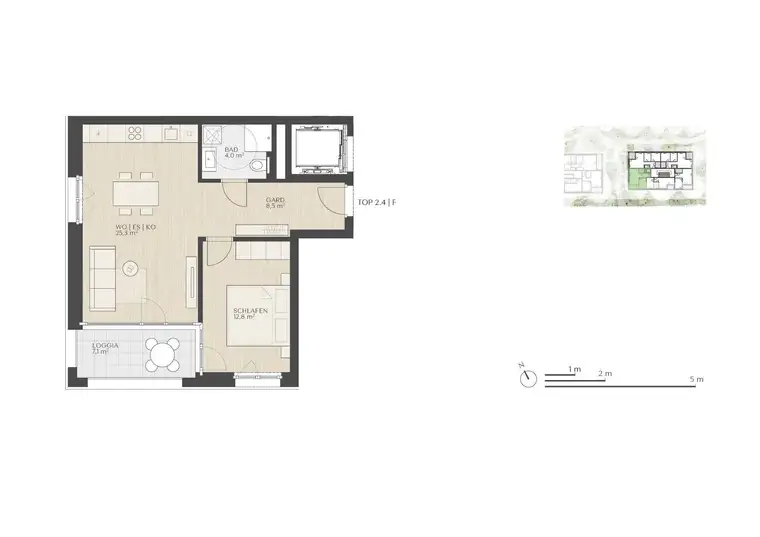 Moderne 2-Zimmer-Dachgeschosswohnung mit südseitiger Loggia