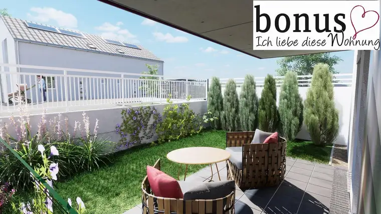Wohnbaugeförderte 2-Zimmer Gartenwohnung mit Terrasse, Eigengarten, Kellerabteil und Parkplatz